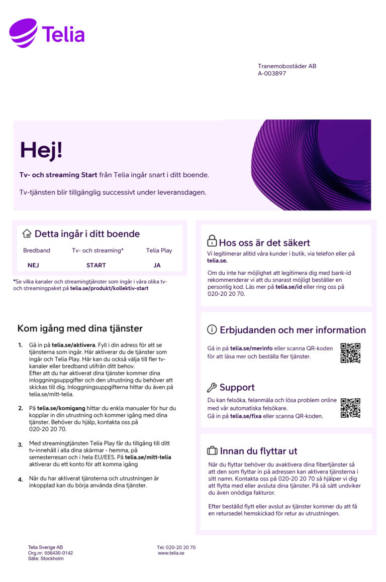 Informationsblad från Telia 1/4